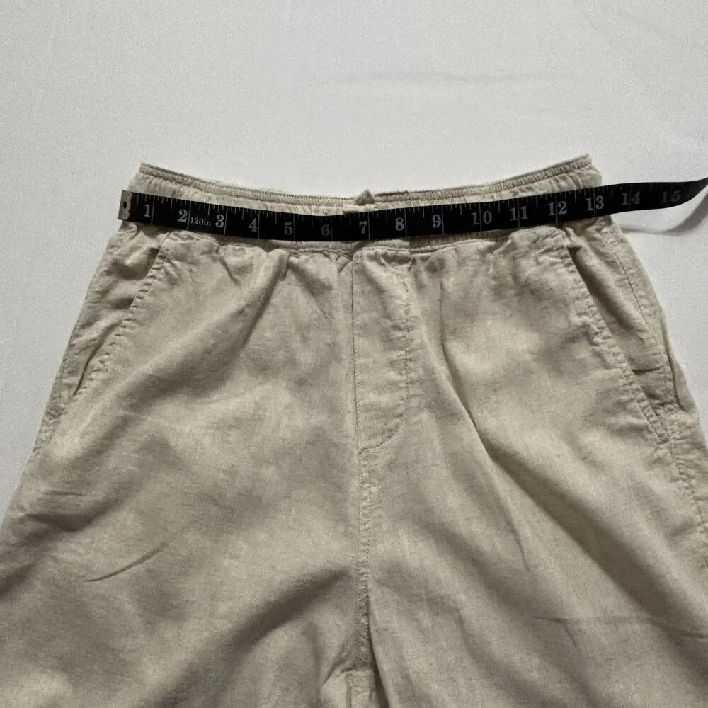 H&M Women's 100% Linen comfort Drawstring Pants Size 16 Beige slash pockets